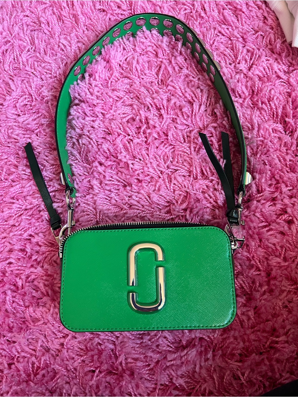 Marc Jacobs Green Saffiano Leather Crossbody Camera Bag with Silver Hardware